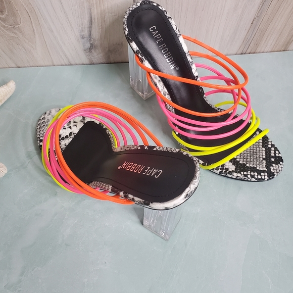 NEW Cape Robbin Neon Strappy Clear Mule Heels - Picture 7 of 10